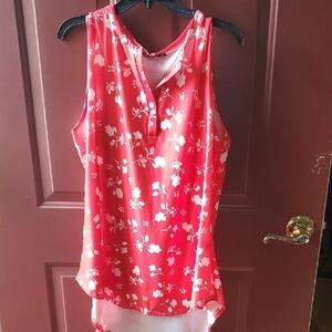 Red and White Asymmetrical Buttoned Tank Top